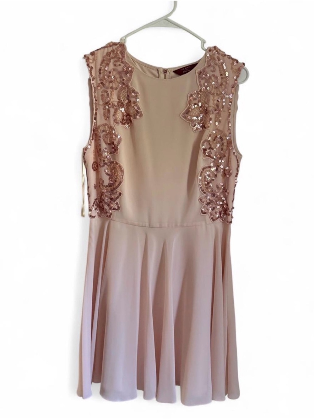 Ted Baker Blush Sequin Lace Trim Mini Dress